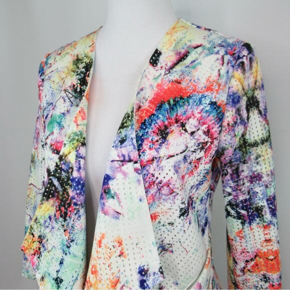 MONA LEAH COUTURE Perforated Watercolor Open Draped Front Jacket Size Small - Picture 2 of 11